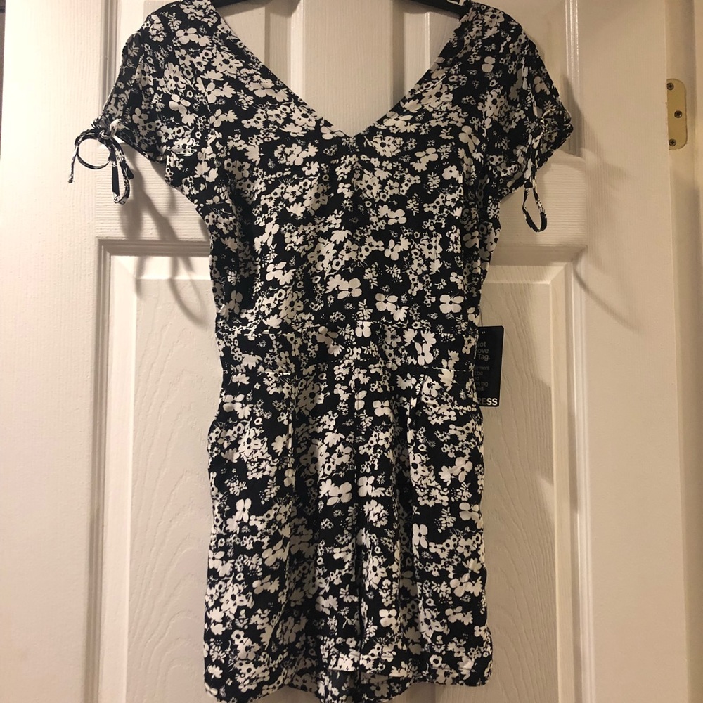 Black and white floral romper